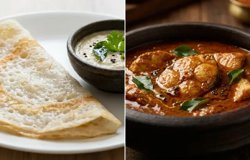 Neer Dosa with Fish Pulimunchi