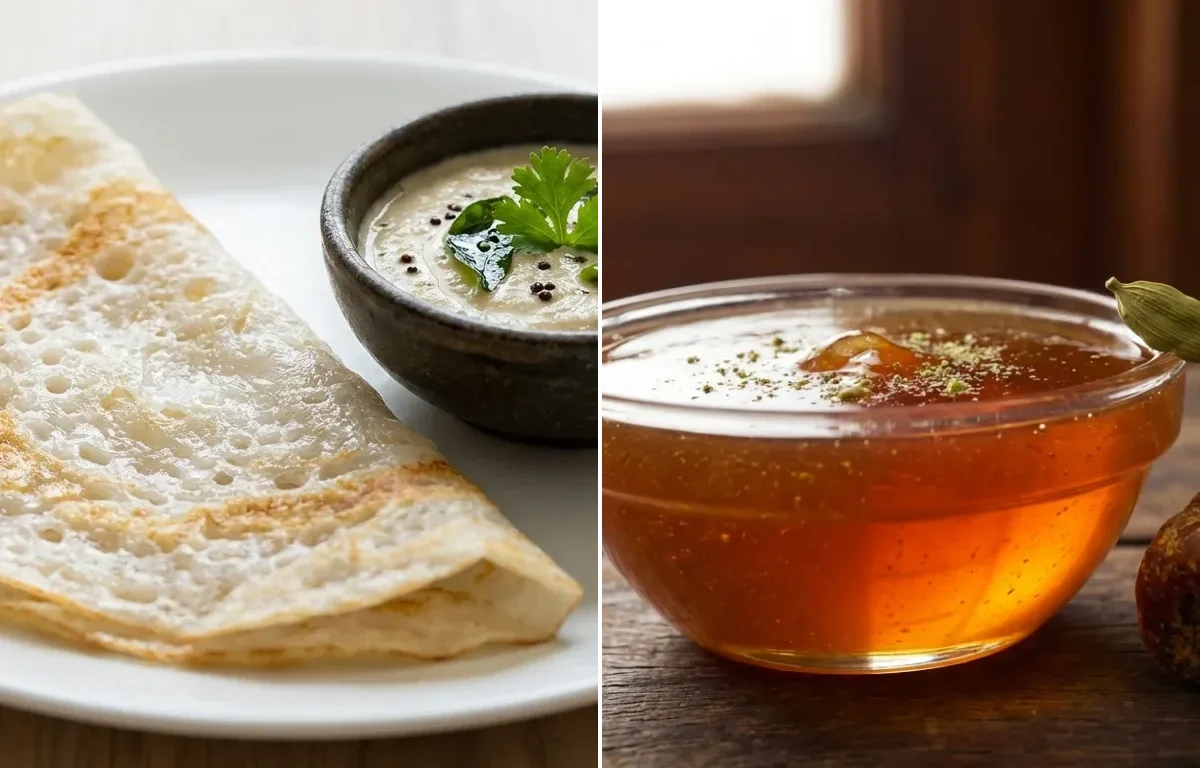 Neer Dosa with Jaggery Syrup