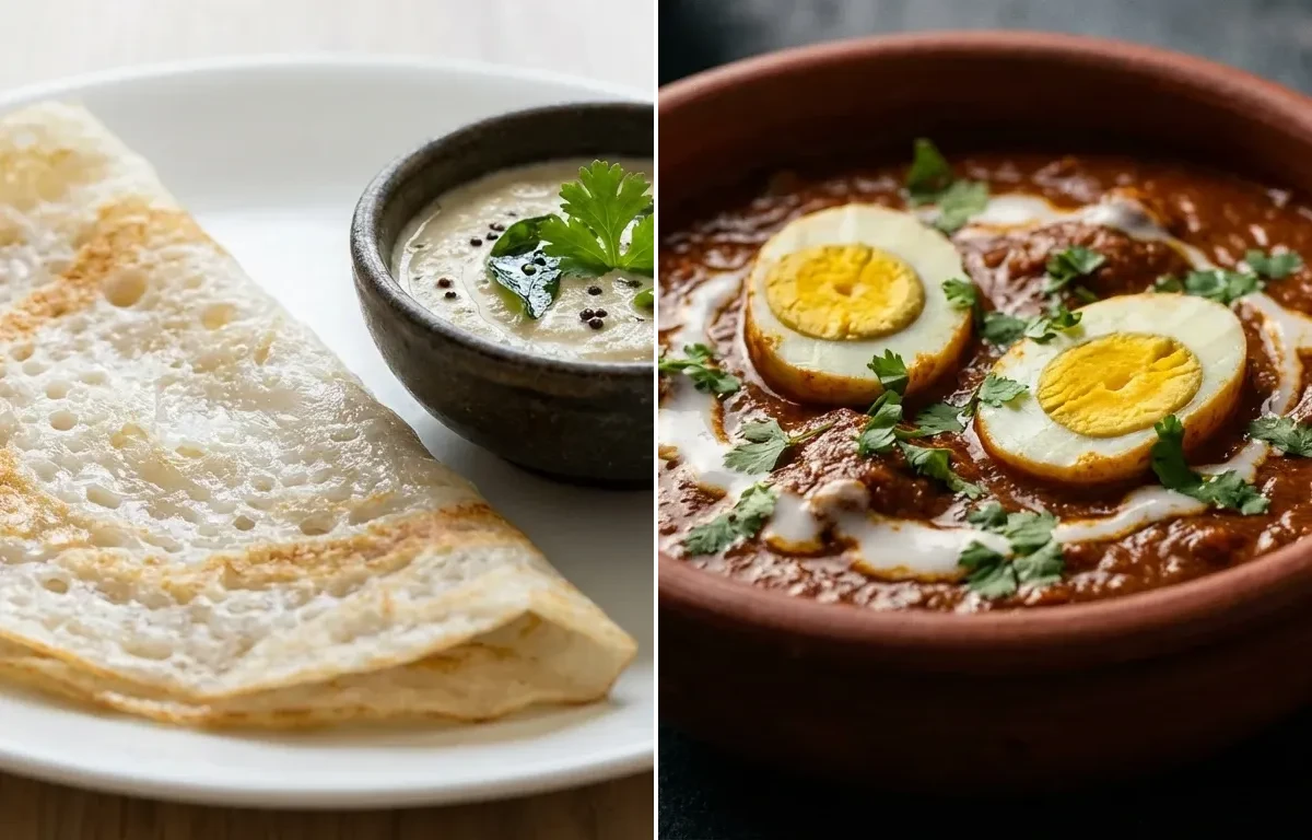 Neer Dosa with Mangalorean Egg Bafat Curry