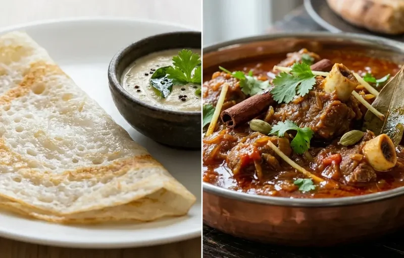 Neer Dosa with Mutton Curry