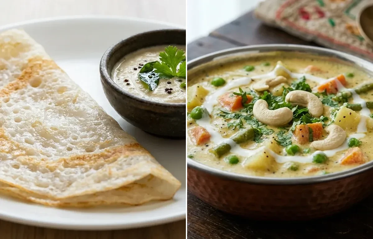 Neer Dosa with Vegetable Korma