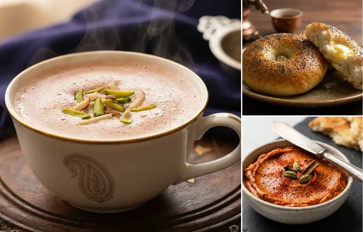 Noon Chai with Kashmiri Girda and Kashmiri Spiced Butter