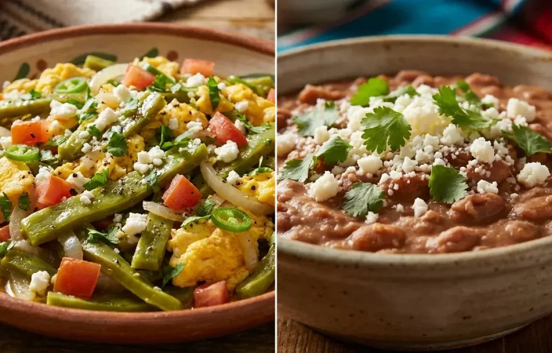 Nopales con Huevo with Tex-Mex Refried Beans
