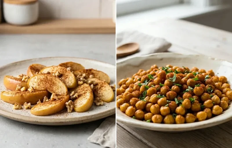 Oat Banana Pancakes with Apple With Cinnamon and Roasted Spiced Chickpeas