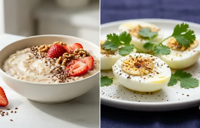 Oat Porridge with Strawberries with Boiled Egg Whites