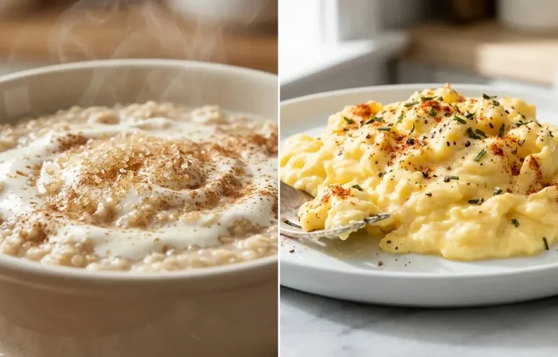 Oatmeal Porridge with Scrambled Eggs with Banana