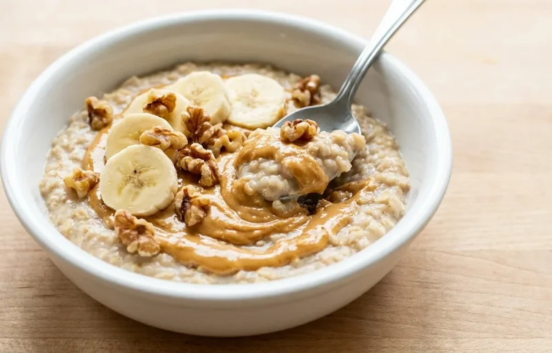 Oatmeal with Banana and Peanut Butter Vegetarian