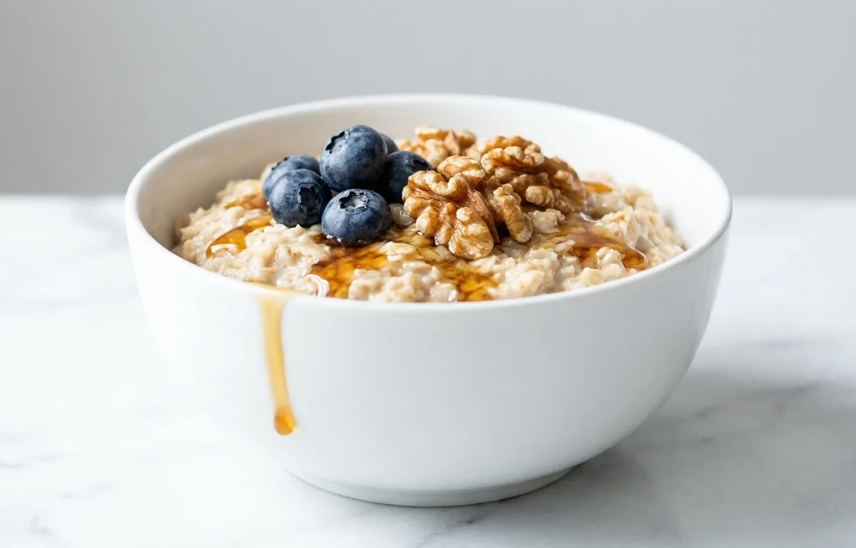 Oatmeal with Blueberries and Walnuts with Apple Slices