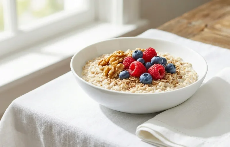 Oatmeal with Soy Milk Flax Berries