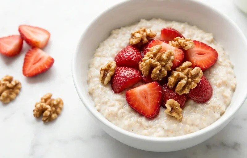 Oatmeal with Strawberries and Walnuts