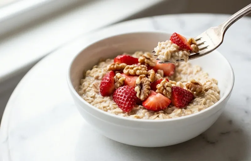 Oatmeal with Strawberries Walnuts and Almonds