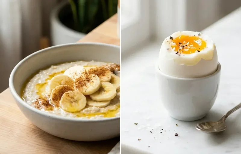 Oats Banana Porridge with Soft-Boiled Egg