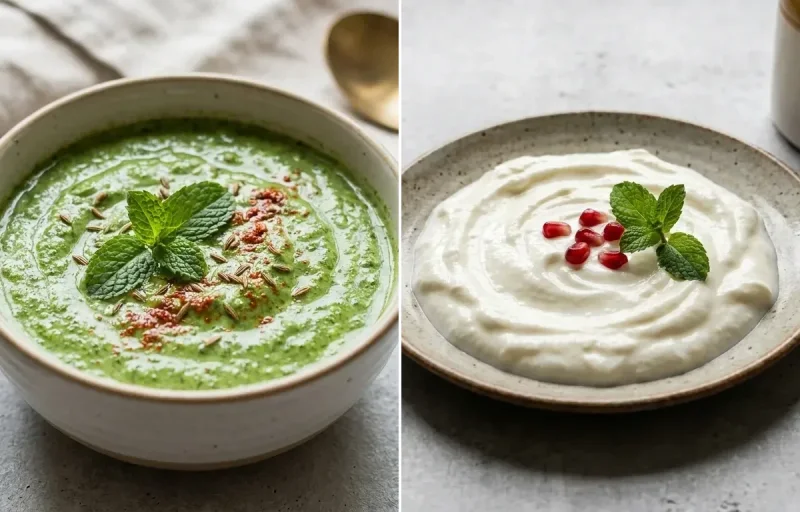 Oats Chilla with Mint Yogurt Chutney and Plain Curd