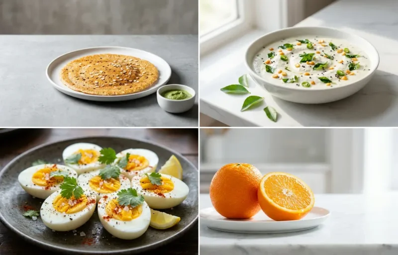 Oats Dosa with Coconut Chutney with Boiled Egg with Orange