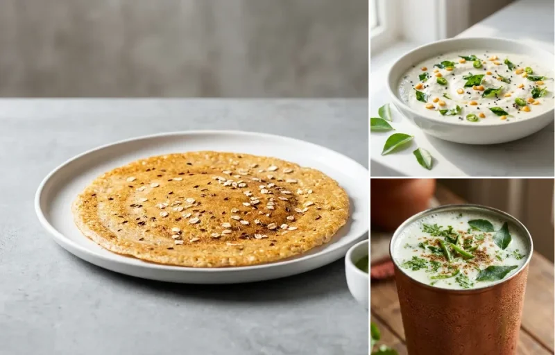 Oats Dosa with Coconut Chutney with Chaas