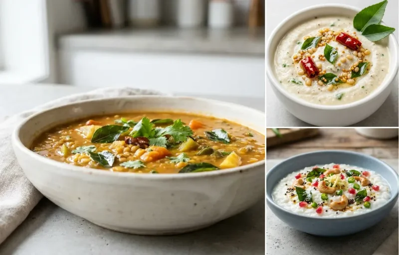 Oats Idli with Drumstick Sambar, Coconut Chutney, Two Boiled Eggs and Curd Rice Snack Bowl
