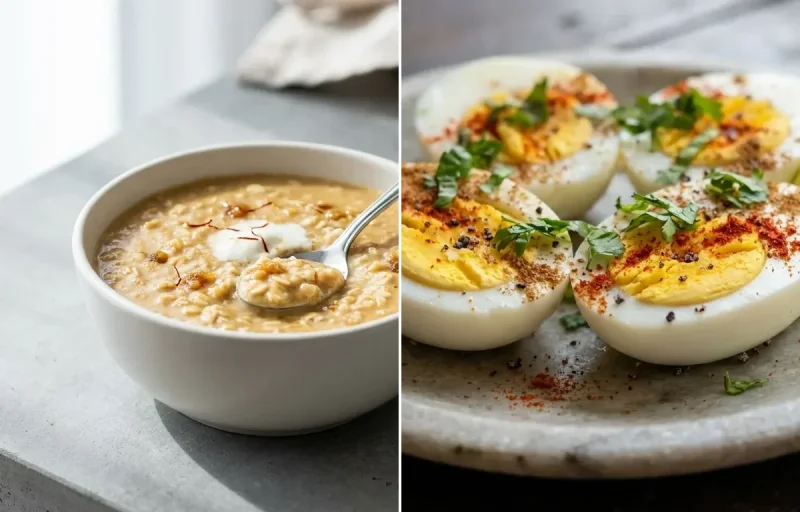 Oats Kheer with Whey with Boiled Eggs with Banana
