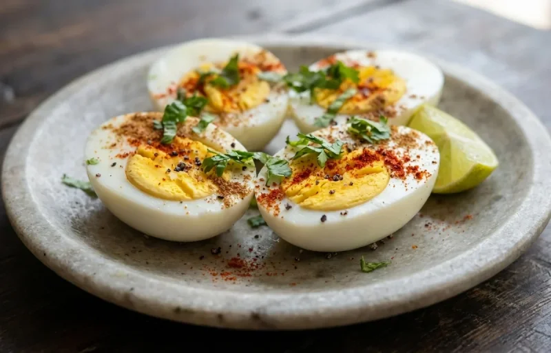 Oats Poha with Boiled Eggs, Cucumber Chaat and Mint Coriander Chutney No-Salt
