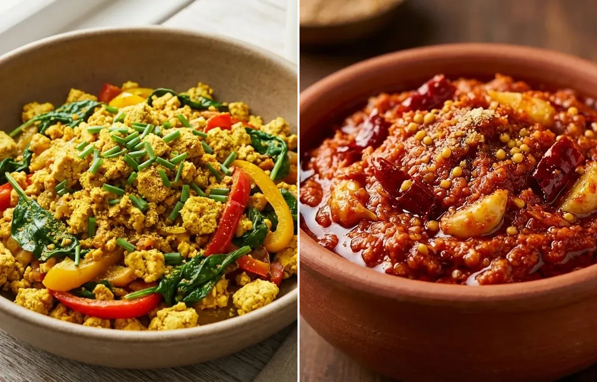 Oats Poha with Tofu Scramble and Garlic Chutney