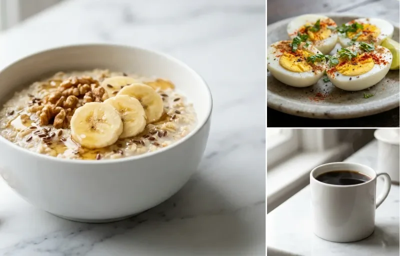 Oats with Banana with Boiled Eggs with Black Coffee