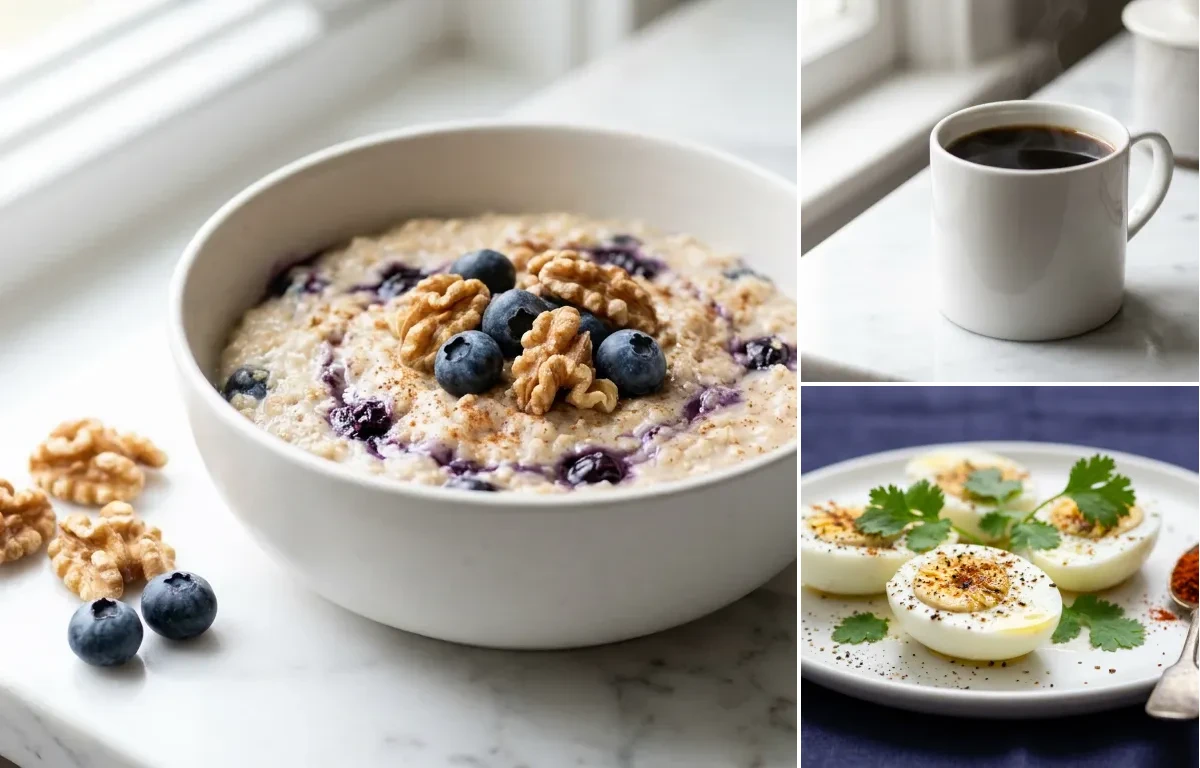 Oats with Blueberries with Black Coffee