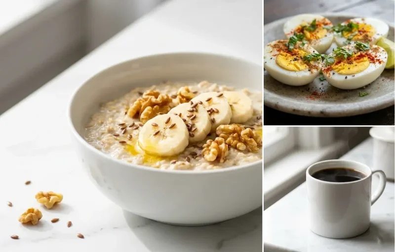 Oats with Milk with Boiled Eggs with Black Coffee