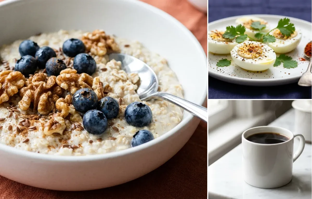 Oats with Walnuts with Boiled Egg Whites with Black Coffee