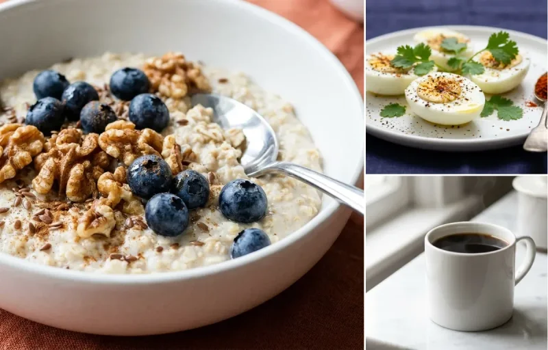 Oats with Walnuts with Boiled Egg Whites with Black Coffee