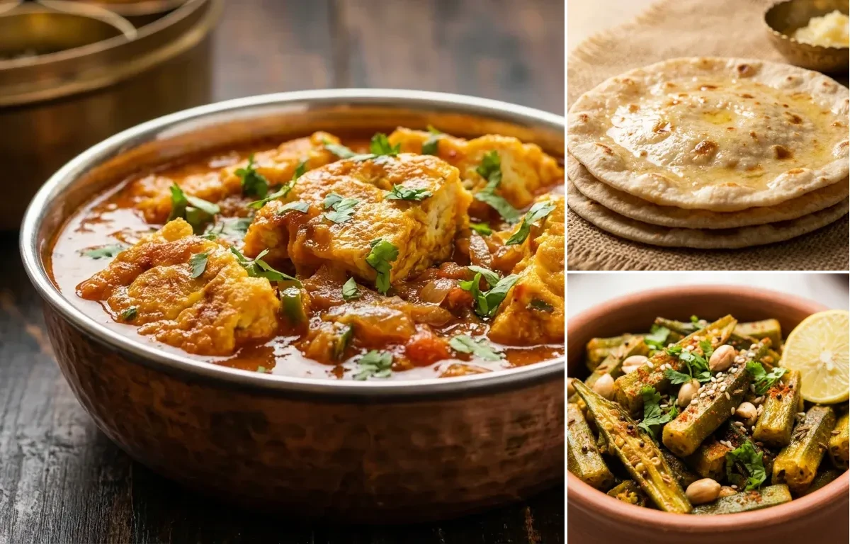 Omelette Curry with Rotli and Gujarati Bhinda nu Shaak