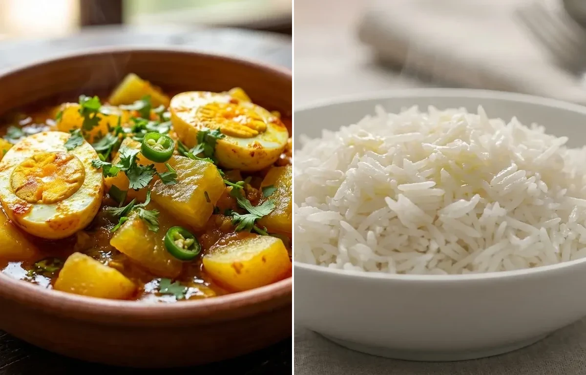 Omita aru Koni Torkari with Steamed Basmati Rice