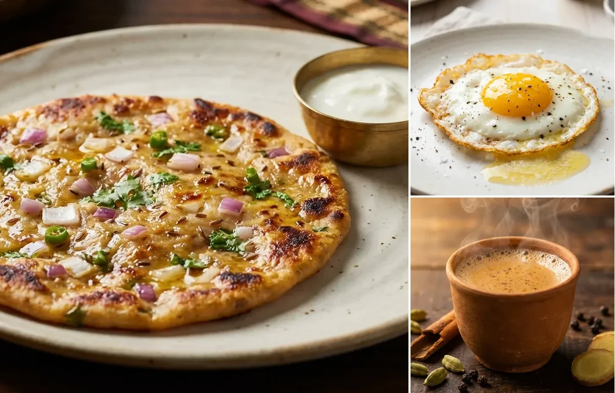 Onion Koki with Sunny Side Up