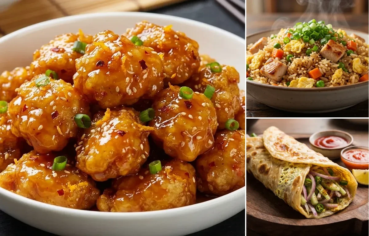 Orange Chicken with Chicken Fried Rice and Egg Roll