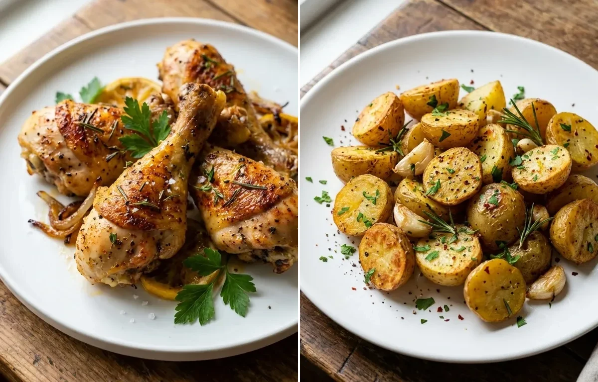 Oven-Baked Chicken Drumsticks with Garlic Roasted Potatoes