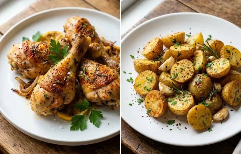 Oven-Baked Chicken Drumsticks with Garlic Roasted Potatoes