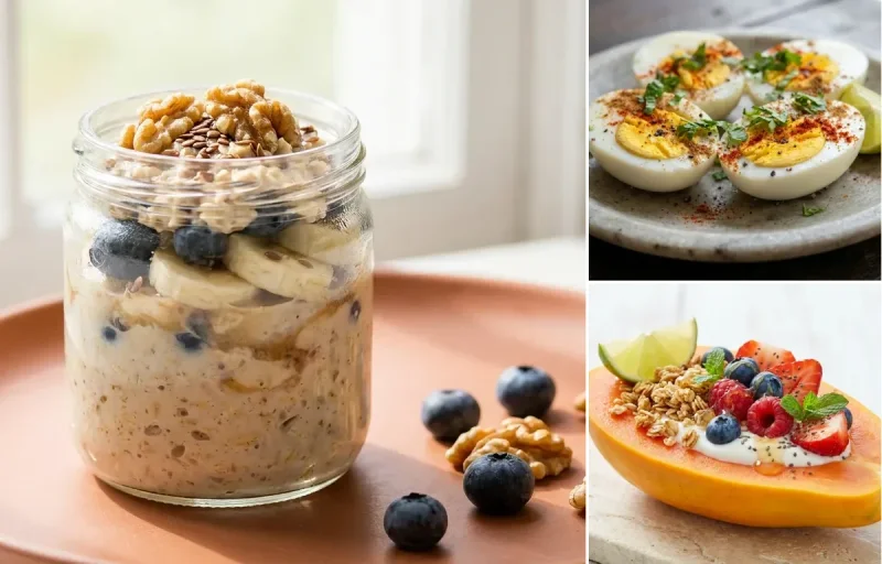 Overnight Oats Jar with Boiled Eggs with Papaya Boat