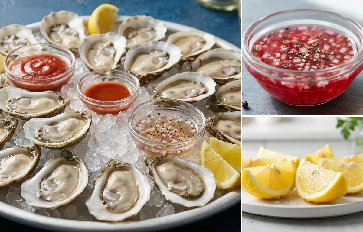 Oysters on the Half Shell with Mignonette Sauce and Lemon Wedges