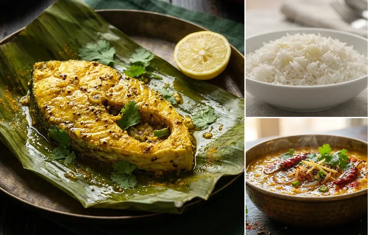 Paatot Diya with Steamed Basmati Rice and Dal Tadka