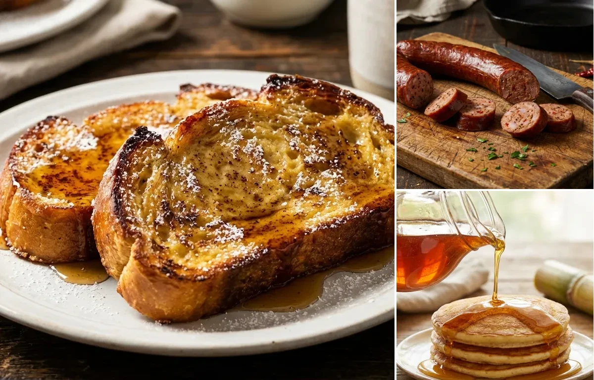 Pain Perdu with Cajun Andouille Sausage and Cane Syrup