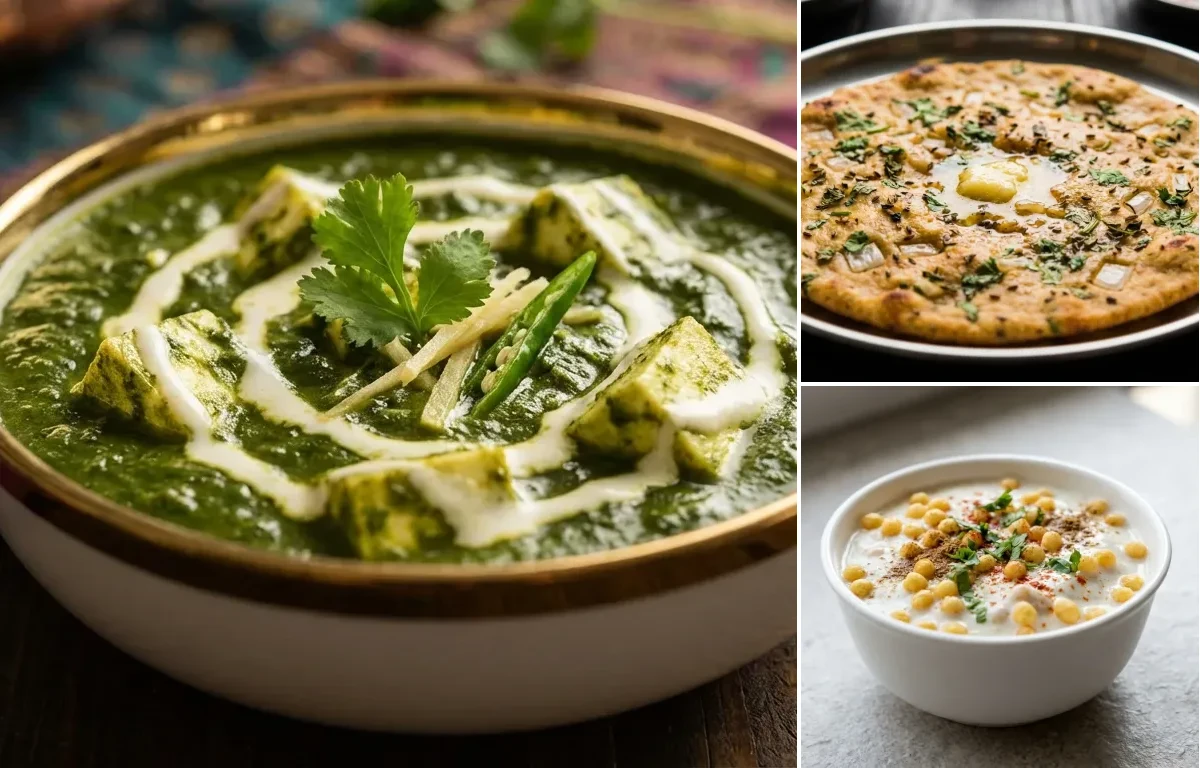 Palak Paneer with Missi Roti and Boondi Raita