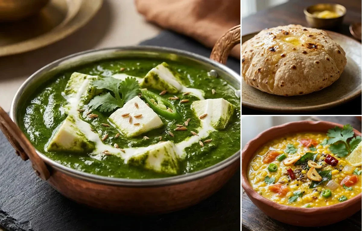 Palak Paneer with Phulka with Pesara Pappu (1