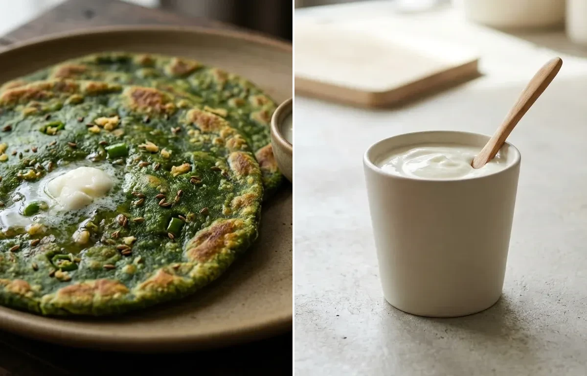 Palak Paratha with Plain Yogurt Cup and Yogurt With Fruit