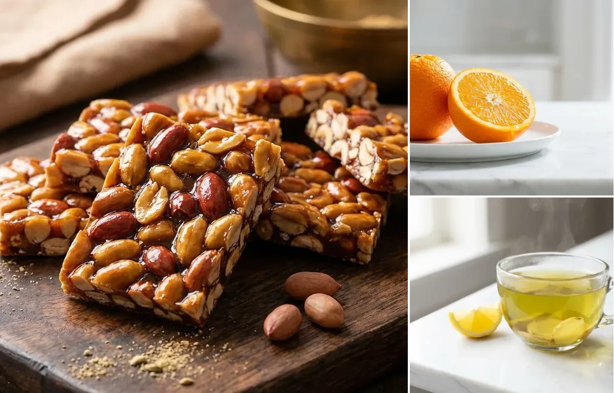 Palli Chikki with Orange with Green Tea