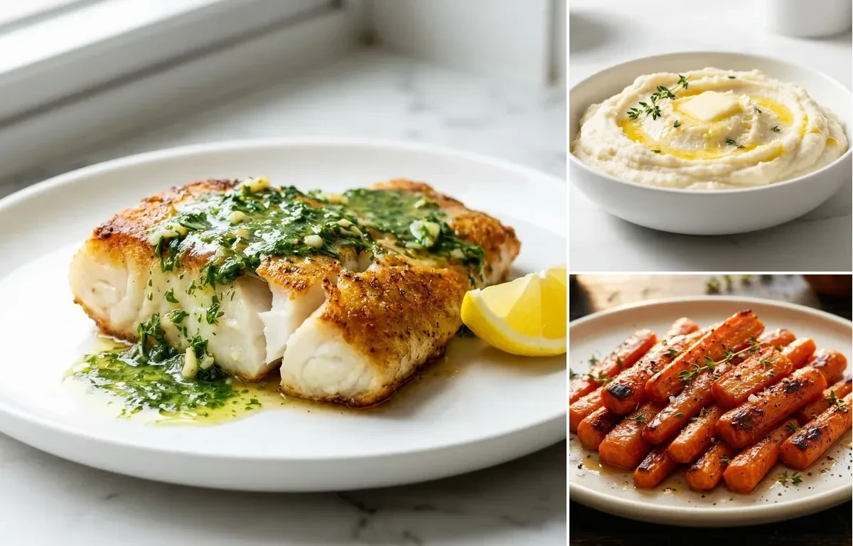 Pan Seared Cod with Herb Butter with Garlic Mashed Cauliflower
