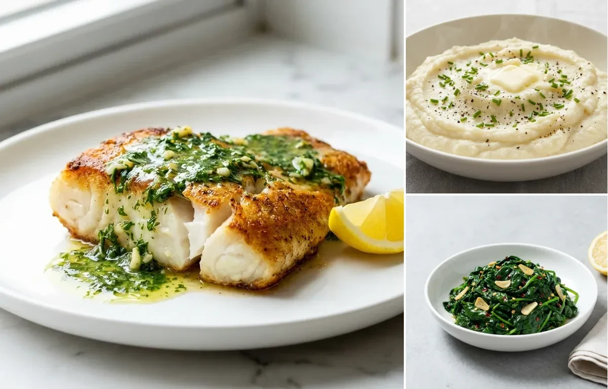 Pan Seared Cod with Herb Butter with Mashed Cauliflower