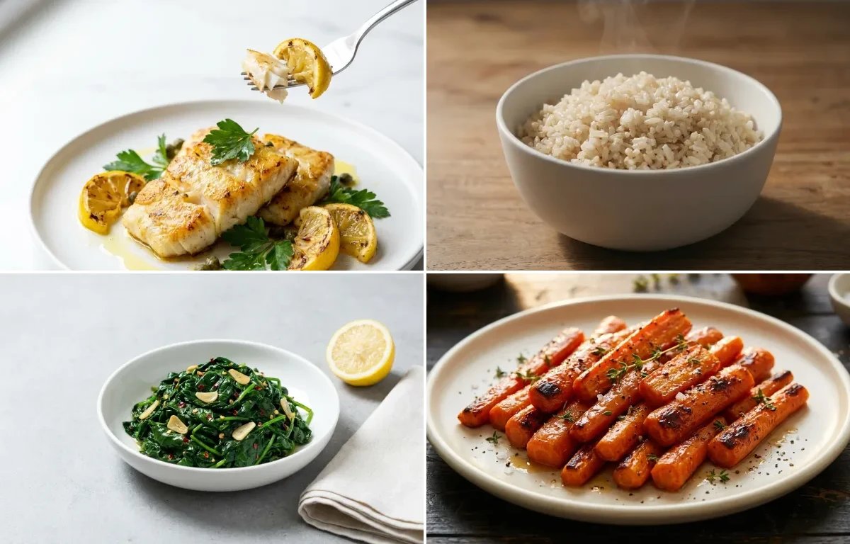 Pan Seared Cod with Lemon and Herbs with Sauted Spinach