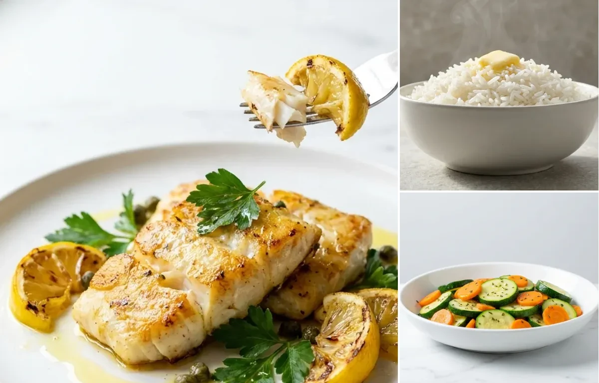 Pan Seared Cod with Lemon and Herbs with White Rice