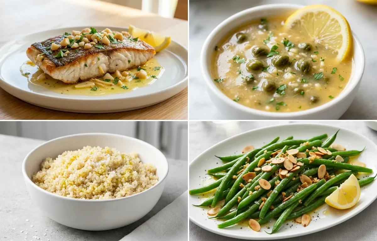 Pan-Seared Opakapaka with Lemon Caper Sauce, Quinoa and Garlic Green Beans