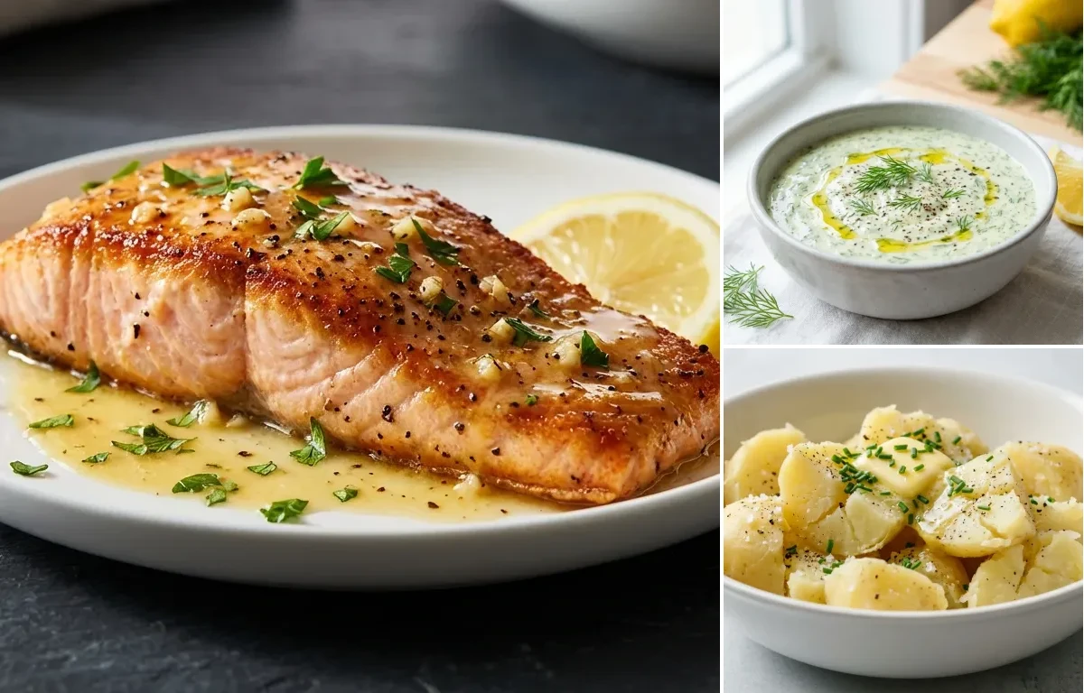 Pan-Seared Salmon with Dill Sauce and Boiled Potatoes