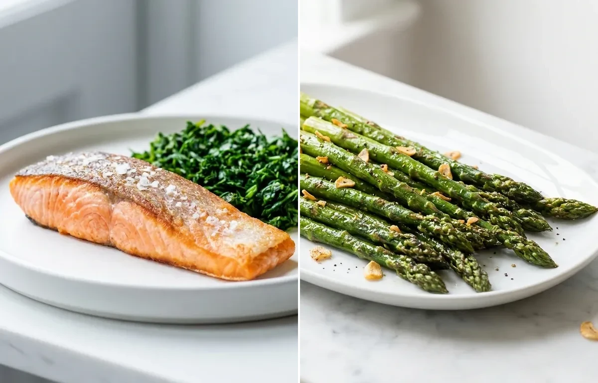 Pan-Seared Salmon with Garlic Roasted Asparagus