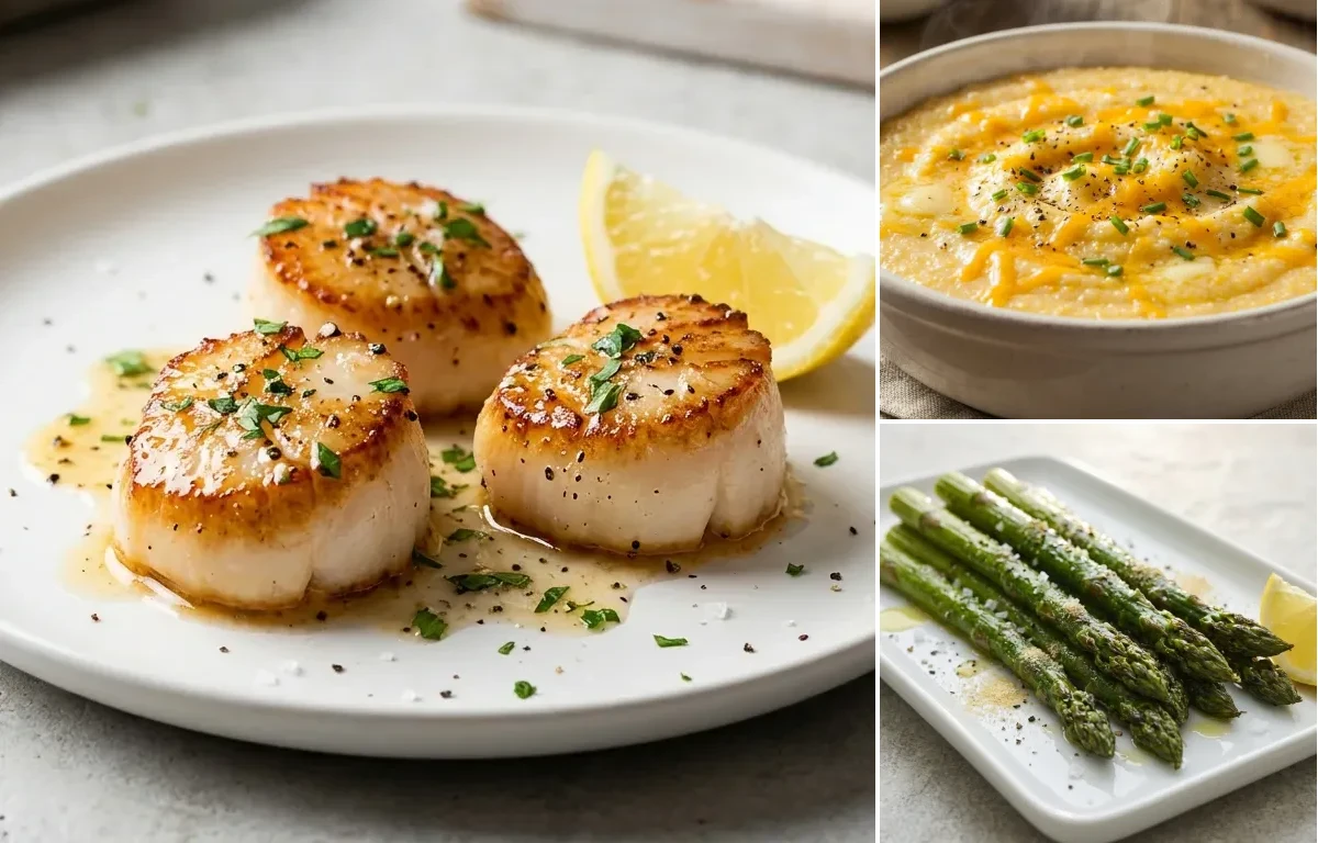 Pan-Seared Scallops with Southern Grits and Roasted Asparagus